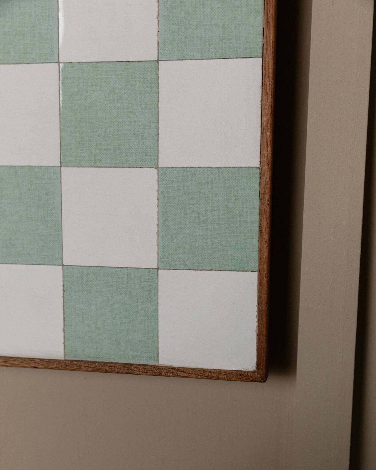 Beige and white Chessboard Wall Mural in wood frame – Italian 1980s abstract art