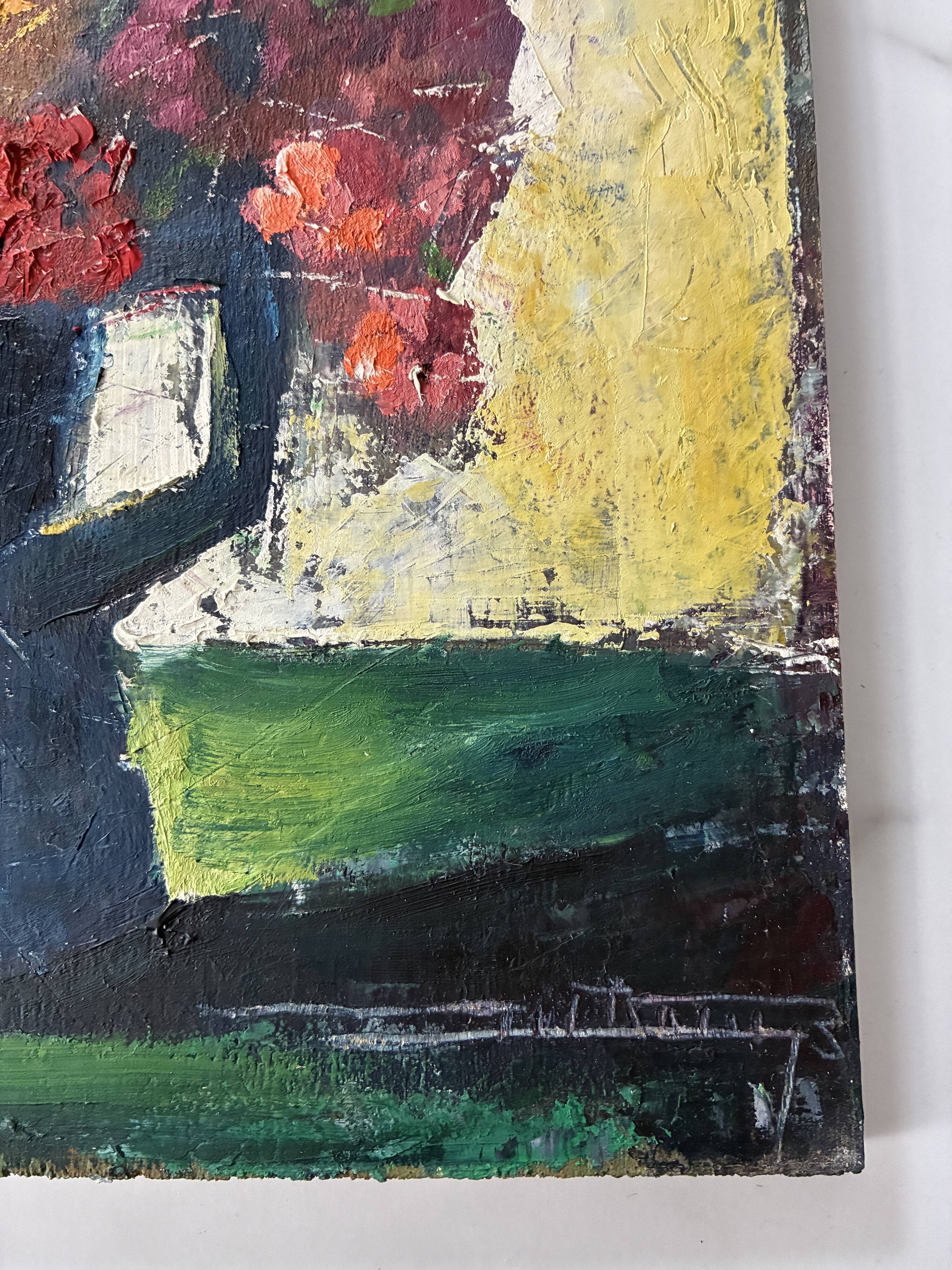 Small acrylic painting with a knife, bouquet of flowers.
