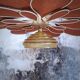Suspension flower petals linen and rattan and vintage globe