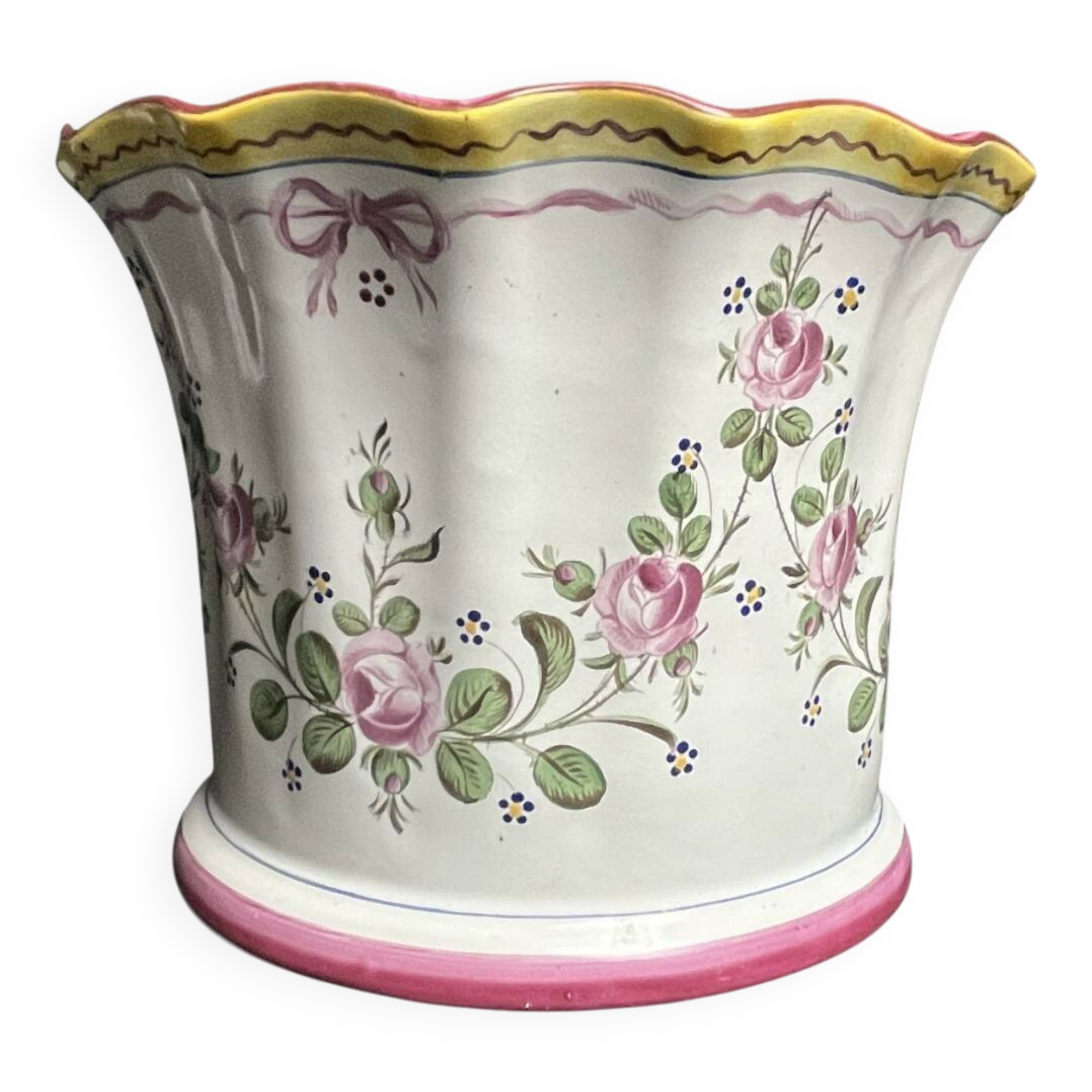 Saint Clément, cache-pot en céramique décor floral XXème