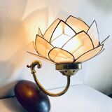 Vintage mother-of-pearl and brass flower wall lamp