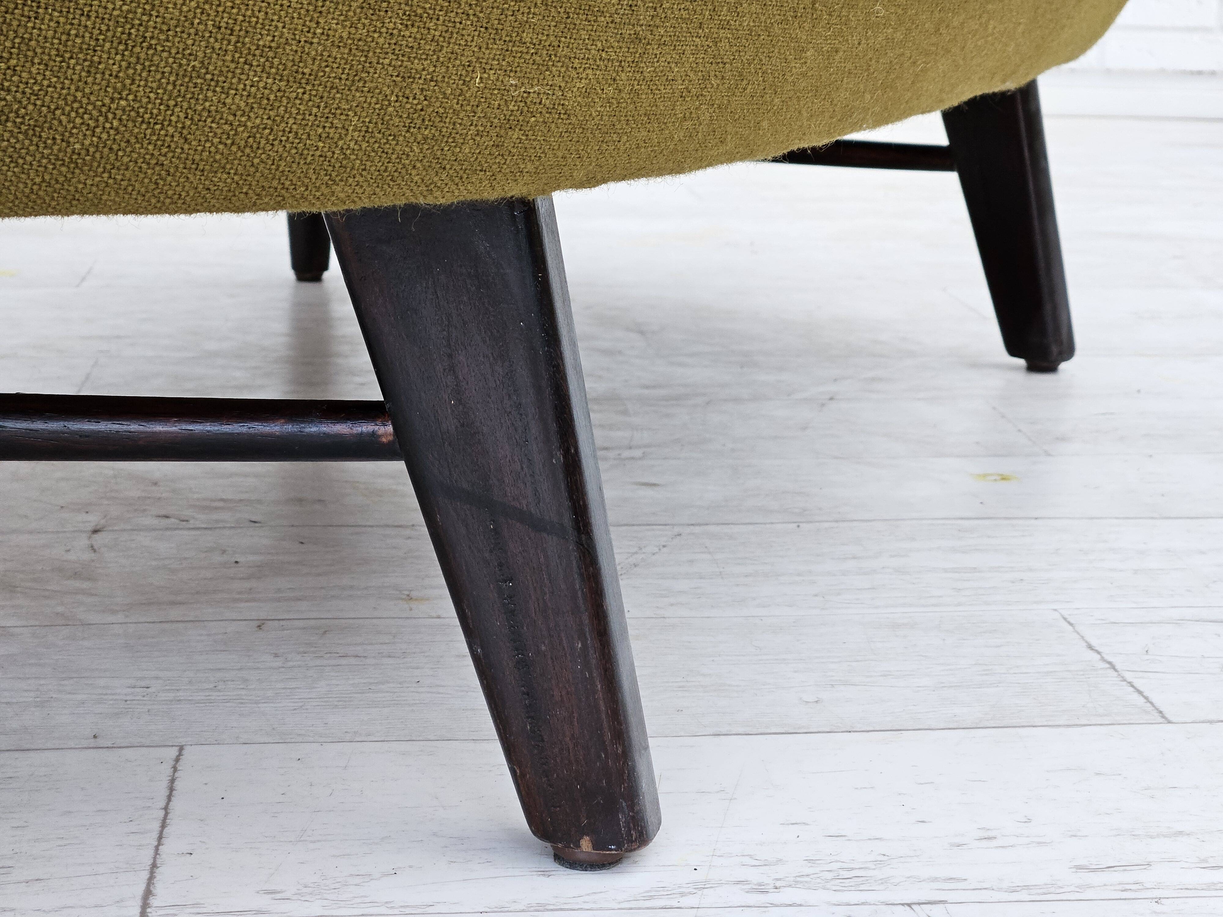 Canapé danois 2 places, bon état d'origine, meuble laine, chêne.