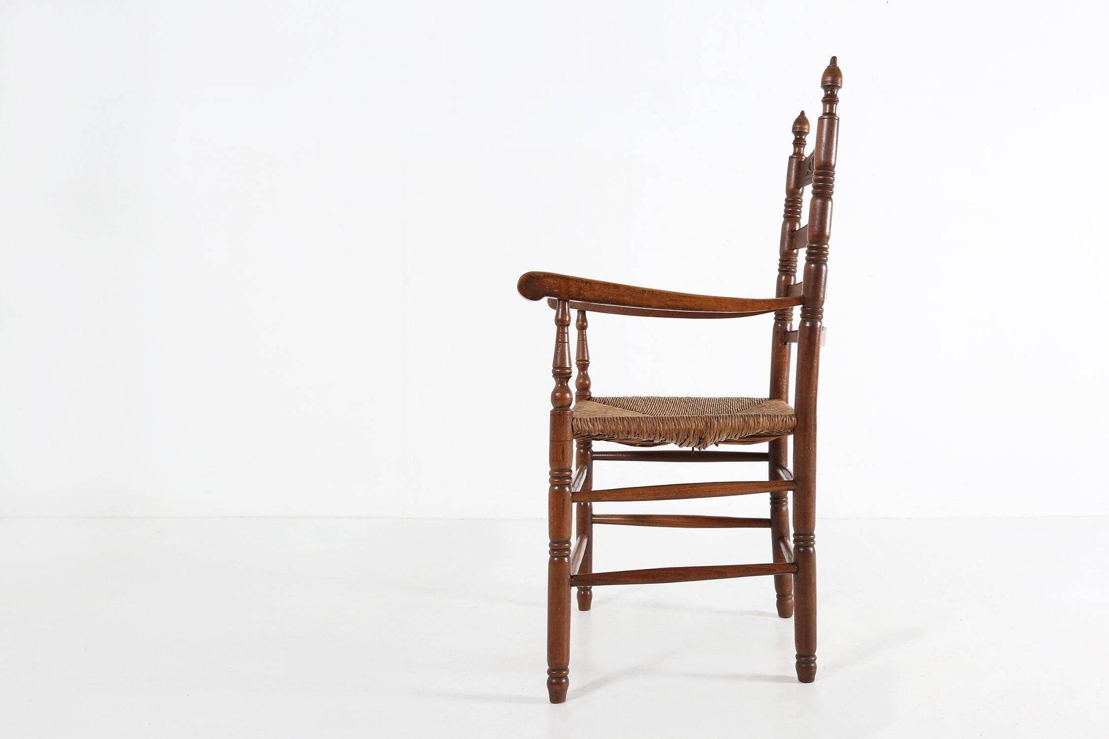 Antique French Wooden Armchair with Cane Seat, 1890s