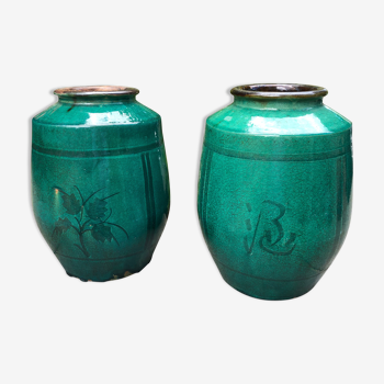 Pair of Japanese enameled stoneware vases