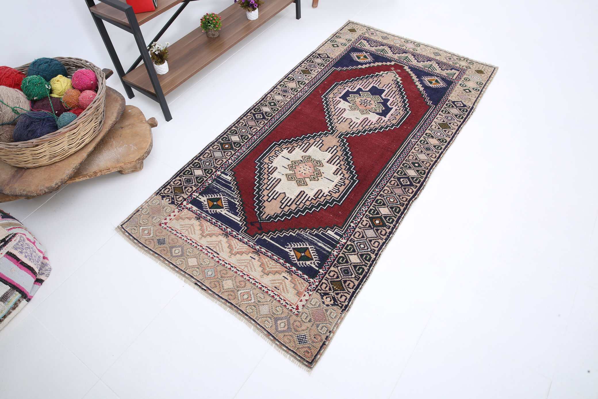Tapis vintage turc classique en laine fait à la main 97x192cm