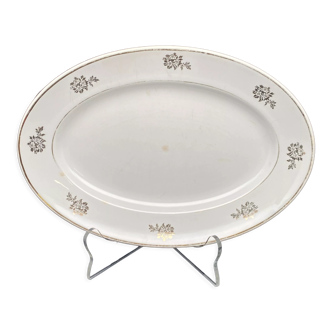 Plat de service ovale motif fleurs et liseret argentés