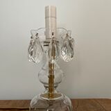 Pied de lampe en verre et laiton