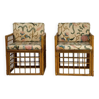 Pair of Vintage Rattan and Bamboo armchairs by Vivai del Sud. Italy 1960s
