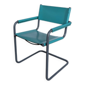 Vintage Mart Stam Style Armchair: Turquoise Leather, Black Chrome Cantileve