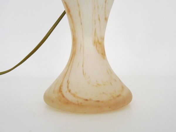 Lampe champignon en pâte de verre transparente tacheté orange à 2 feux