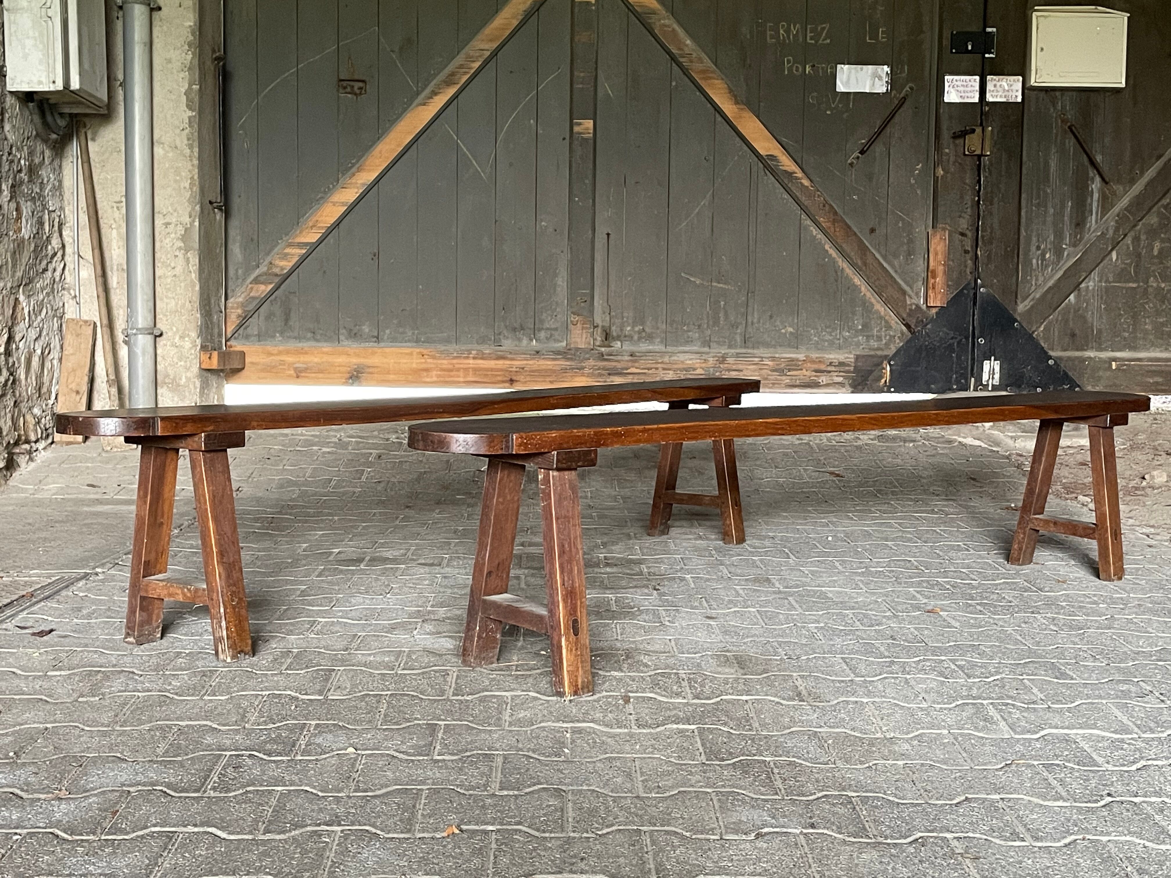 Pair of old benches in solid oak