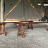 Pair of old benches in solid oak