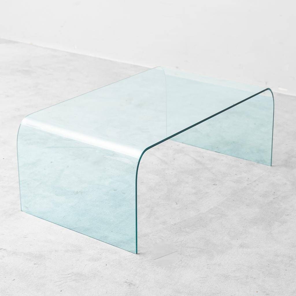 Vintage Fiam Italia coffee table in curved glass minimalist design 1970s