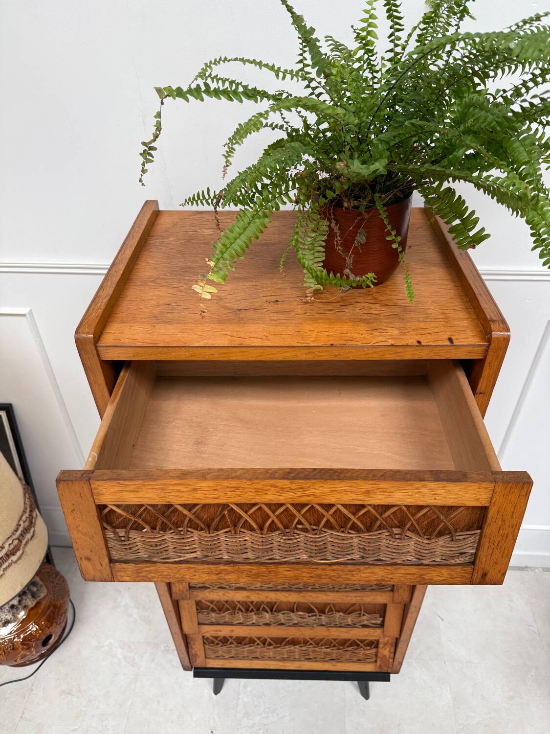 Vintage rattan chest of drawers
