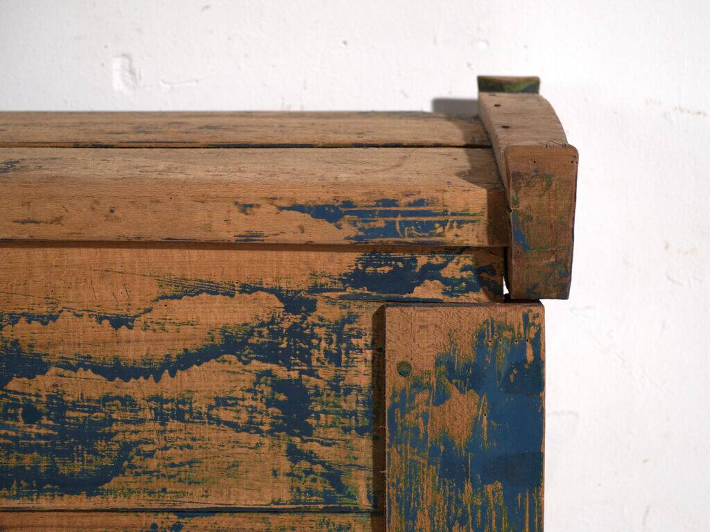 Antique chest painted blue made of pine – Central Europe, circa 1870