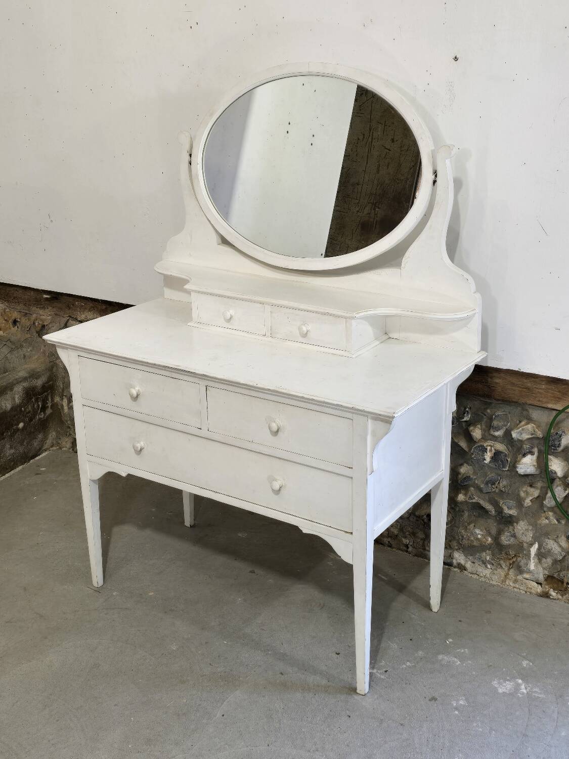 Antique 5-drawer dressing table with swivel mirror