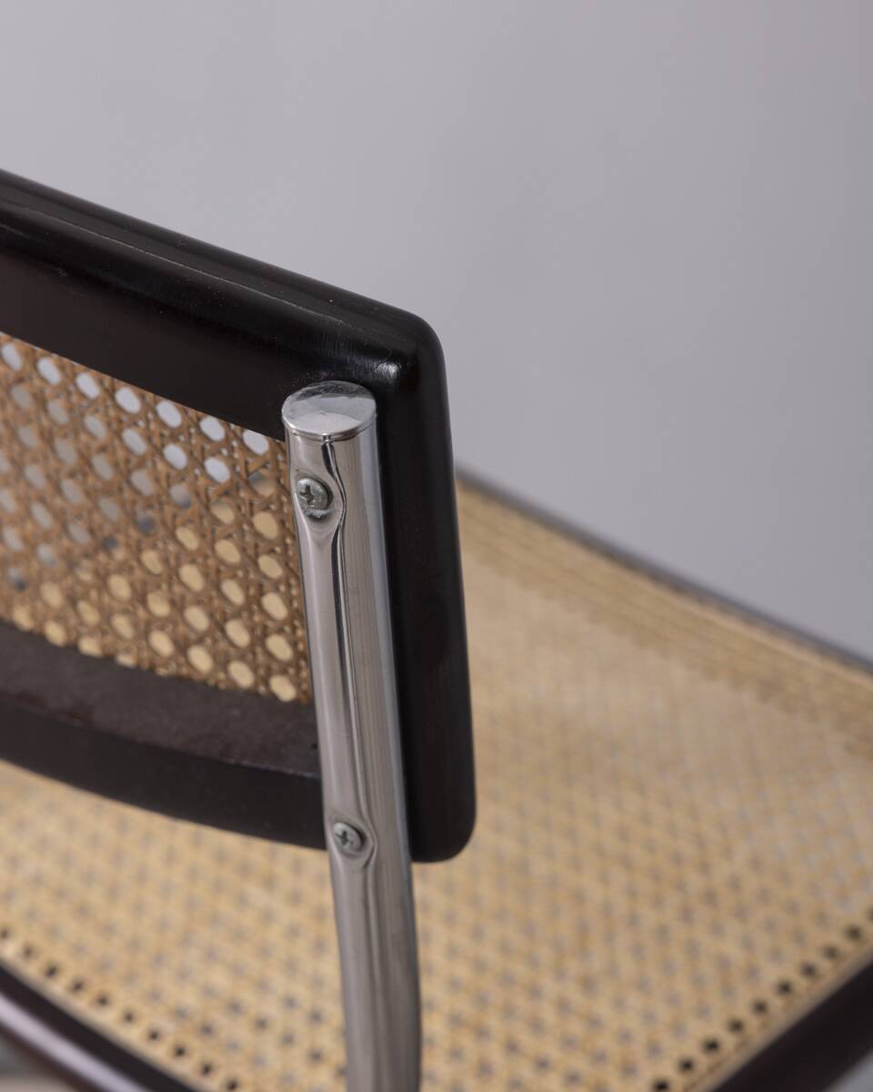 Set of 4 vintage 1960s metal and vienna straw chairs by italian design