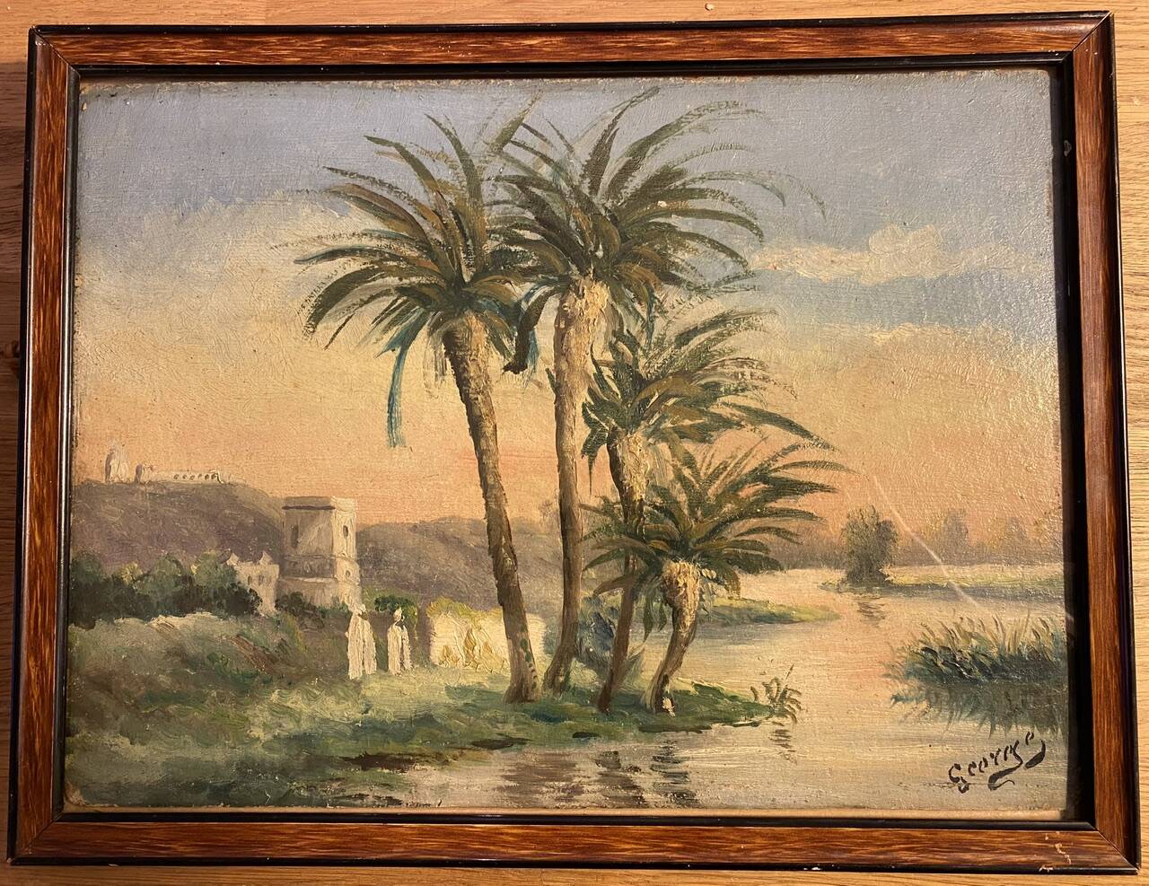 Old painting, orientalist landscape, signed George 20th century