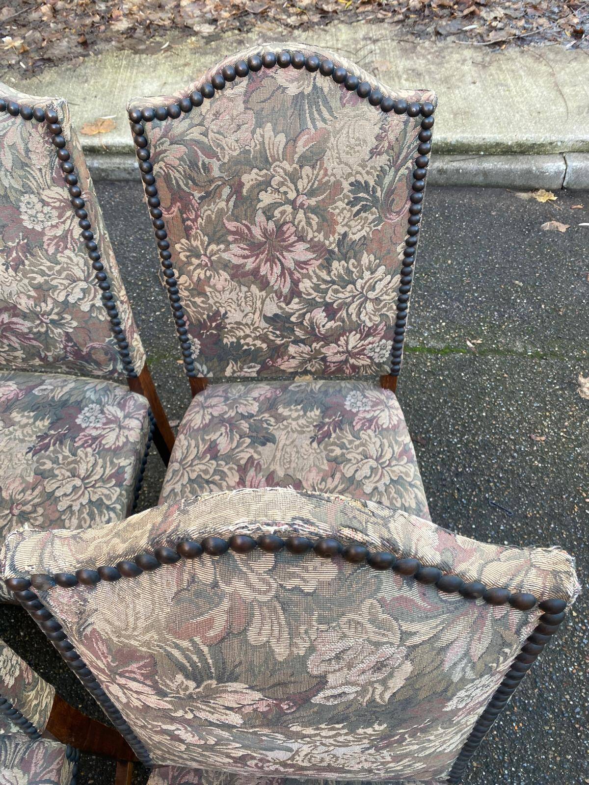 6 chaises à manger Louis XIII bois massif torsadés et tissu écru du 19ème