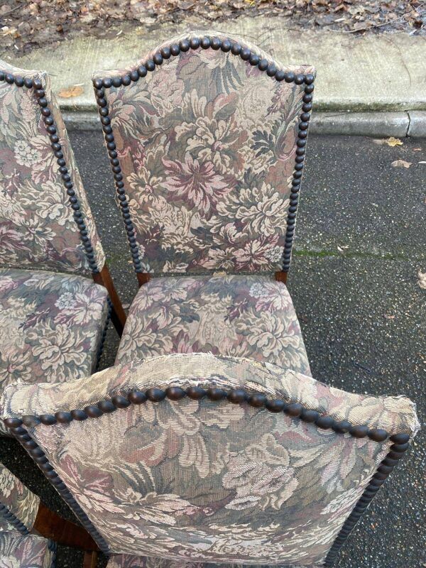 6 chaises à manger Louis XIII bois massif torsadés et tissu écru du 19ème