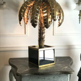 Palm tree table lamp in gilded metal and base in glass plates style year 70