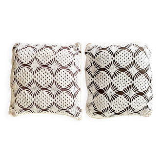 Vintage crochet square cushions