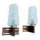 Pair Vintage Danish Bubble Blass Wood sconces