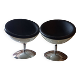 Pair of vintage white ball and black imitation leather swivel armchairs