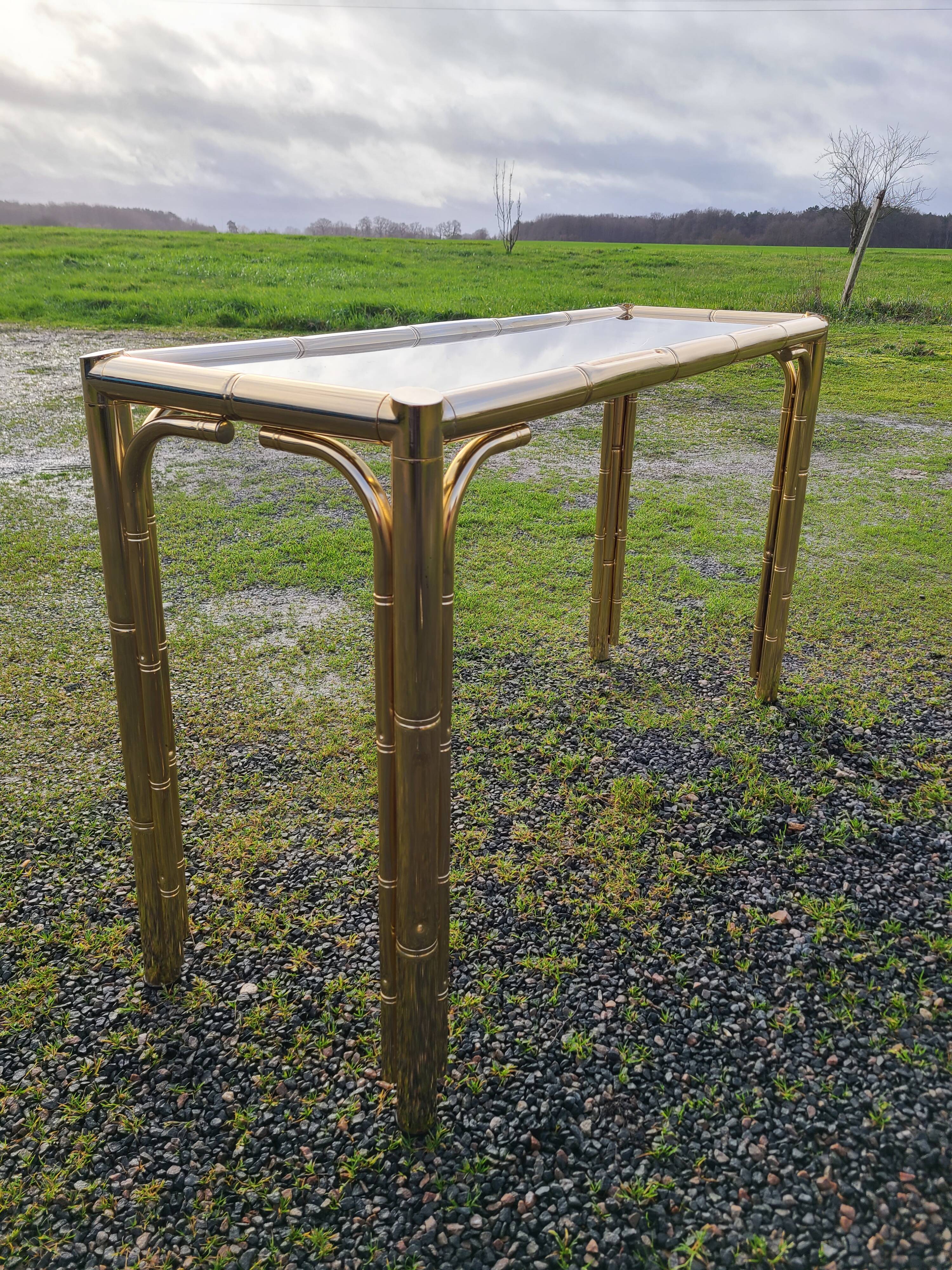 Gold console and vintage smoked glass, imitation bamboo 1970