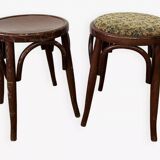 Pair of low stools in curved wood, vintage "Thonet" style