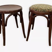 Pair of low stools in curved wood, vintage "Thonet" style