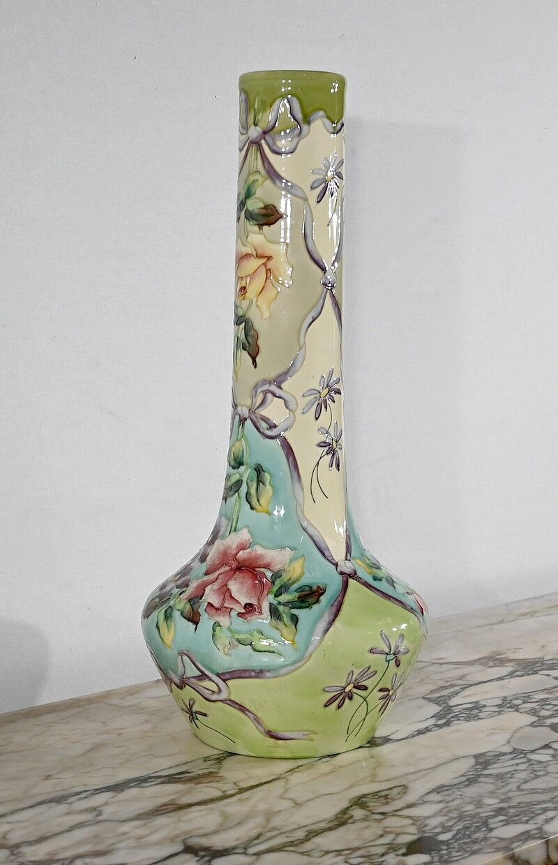 Important earthenware vase by Longchamp, Art Nouveau - 1900