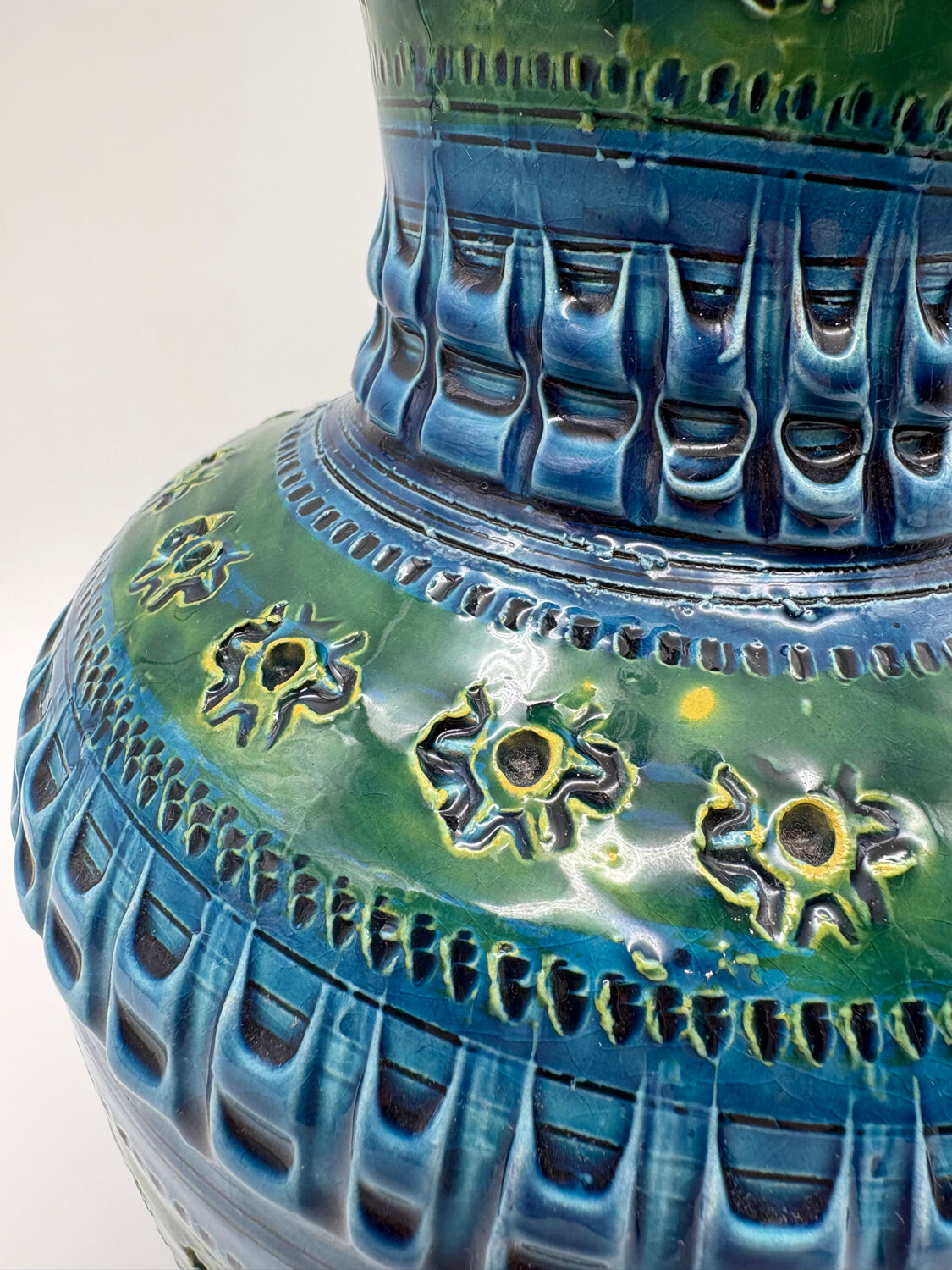 Aldo Londi vase, Rimini Blue, blue-green glazed ceramic, Bitossi, 1960