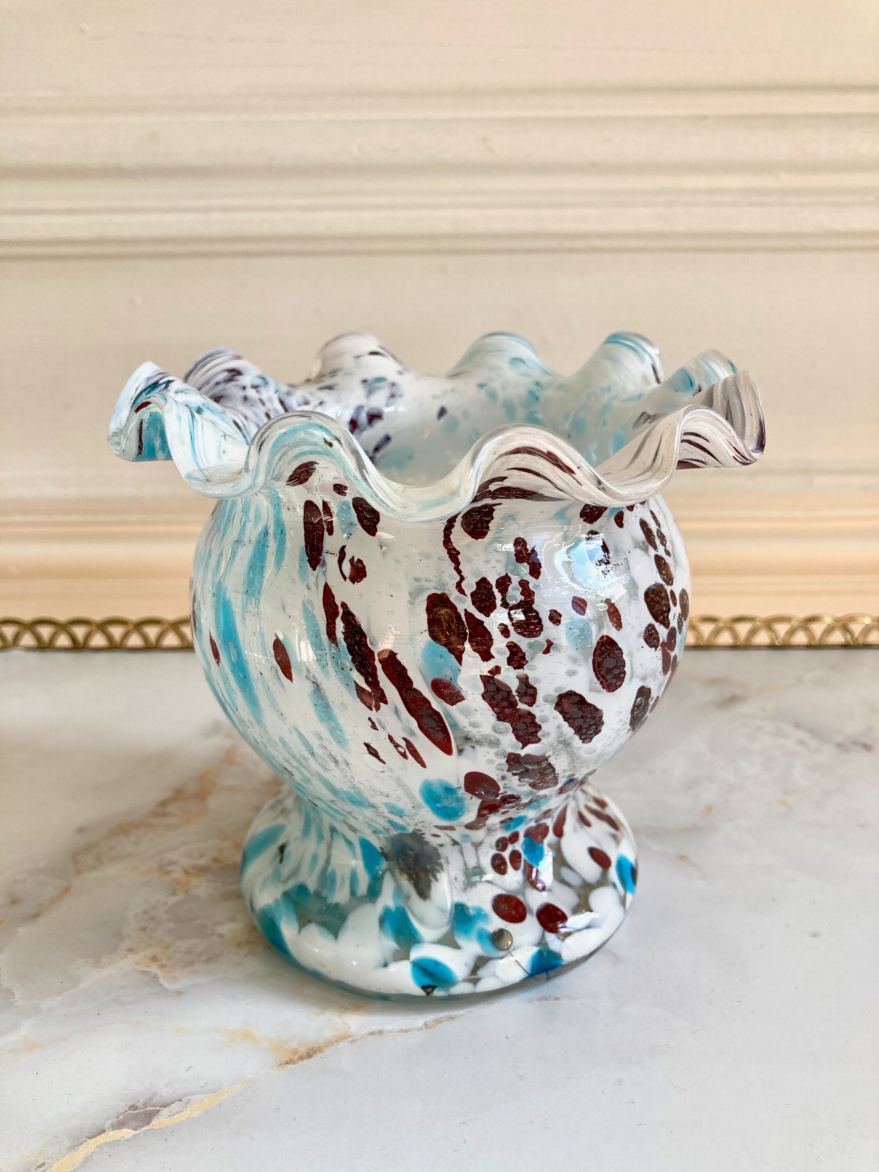 Vase verre moucheté verreries de Clichy Pantin