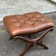 Brown leather Chesterfield pouffe footstool from the 1970s.