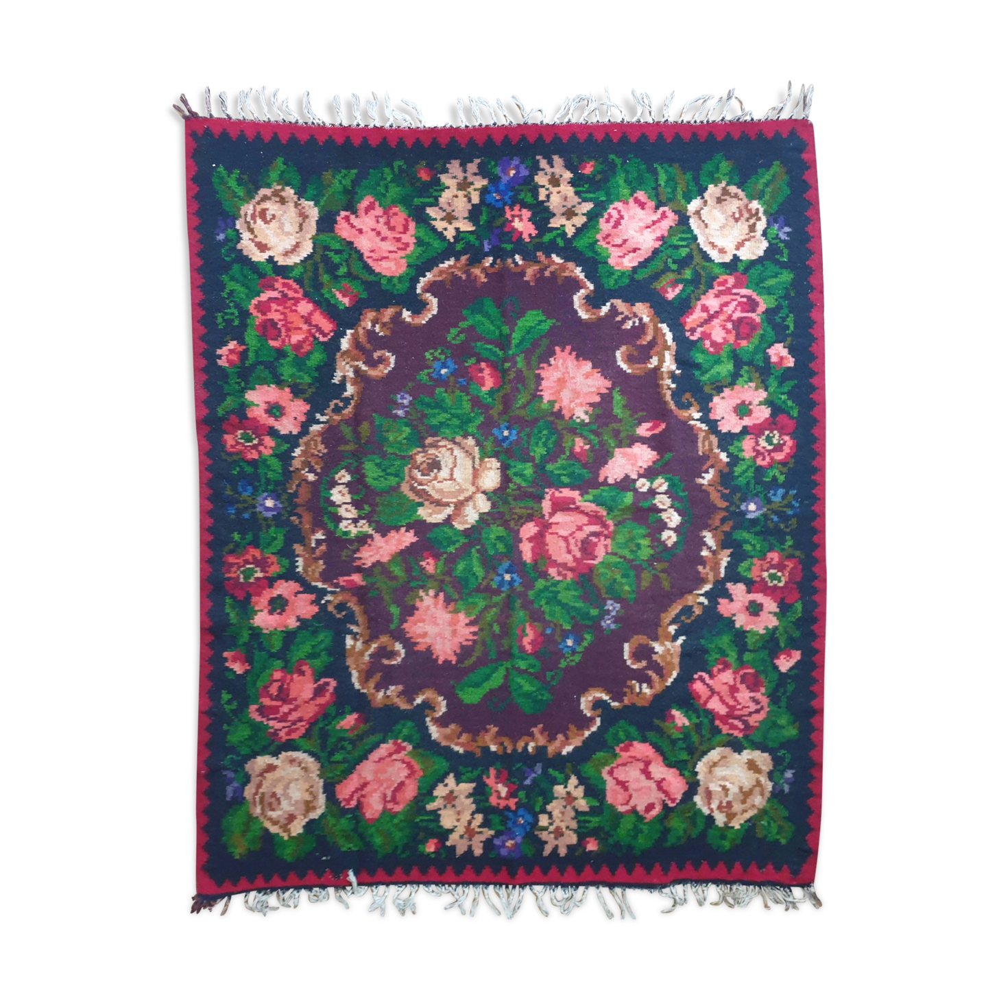 Moldavian wool handwoven floral rug - 210x162cm