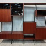 Scandinavian modular shelf bookcase in teak and black metal