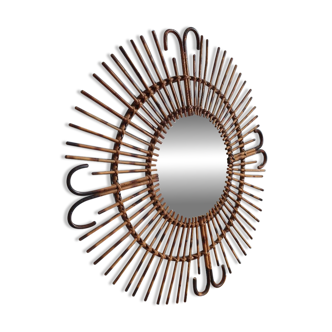 Sun mirror in rattan and bamboo: vintage 1960s
