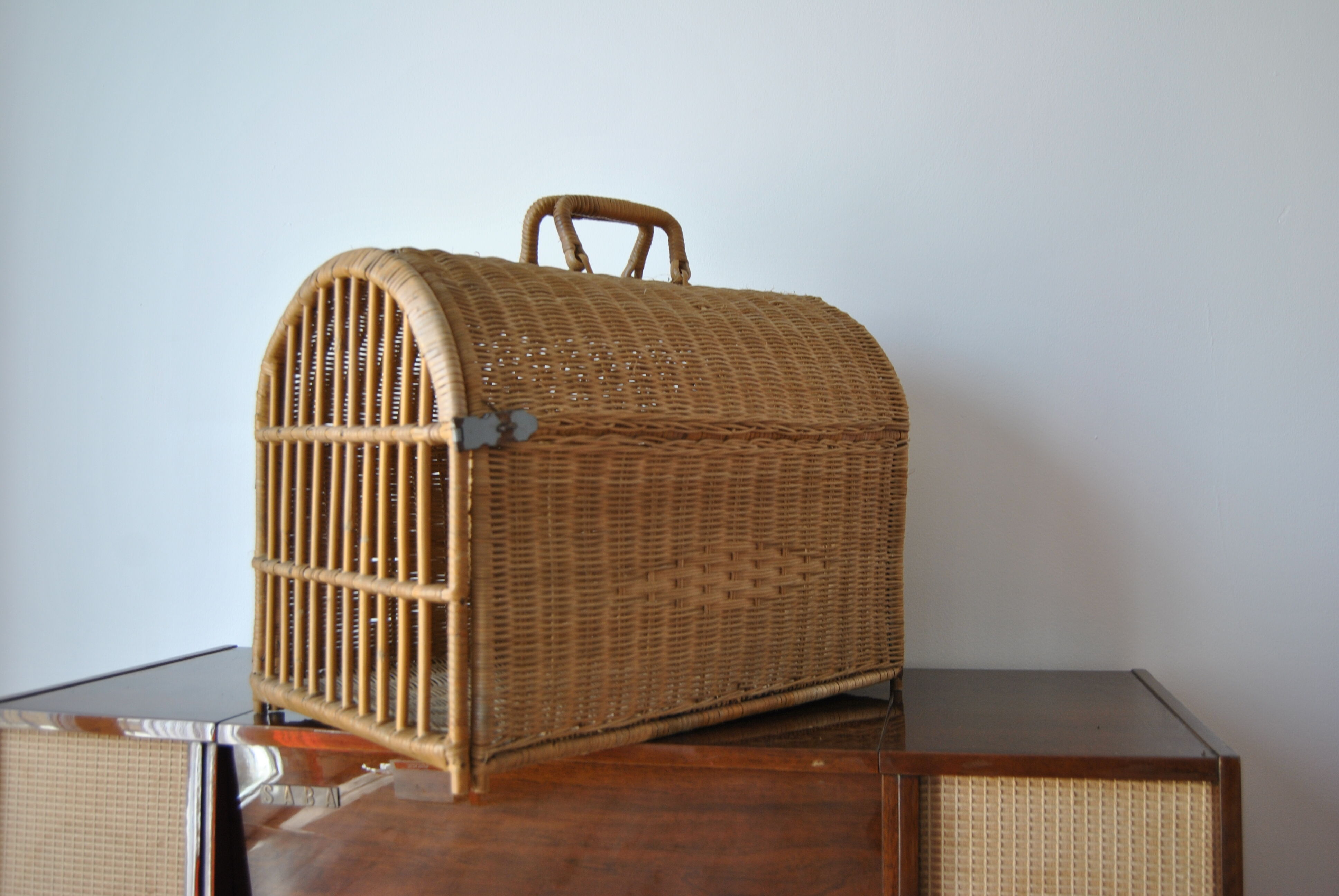 Wicker/rattan cat cage - 1970s