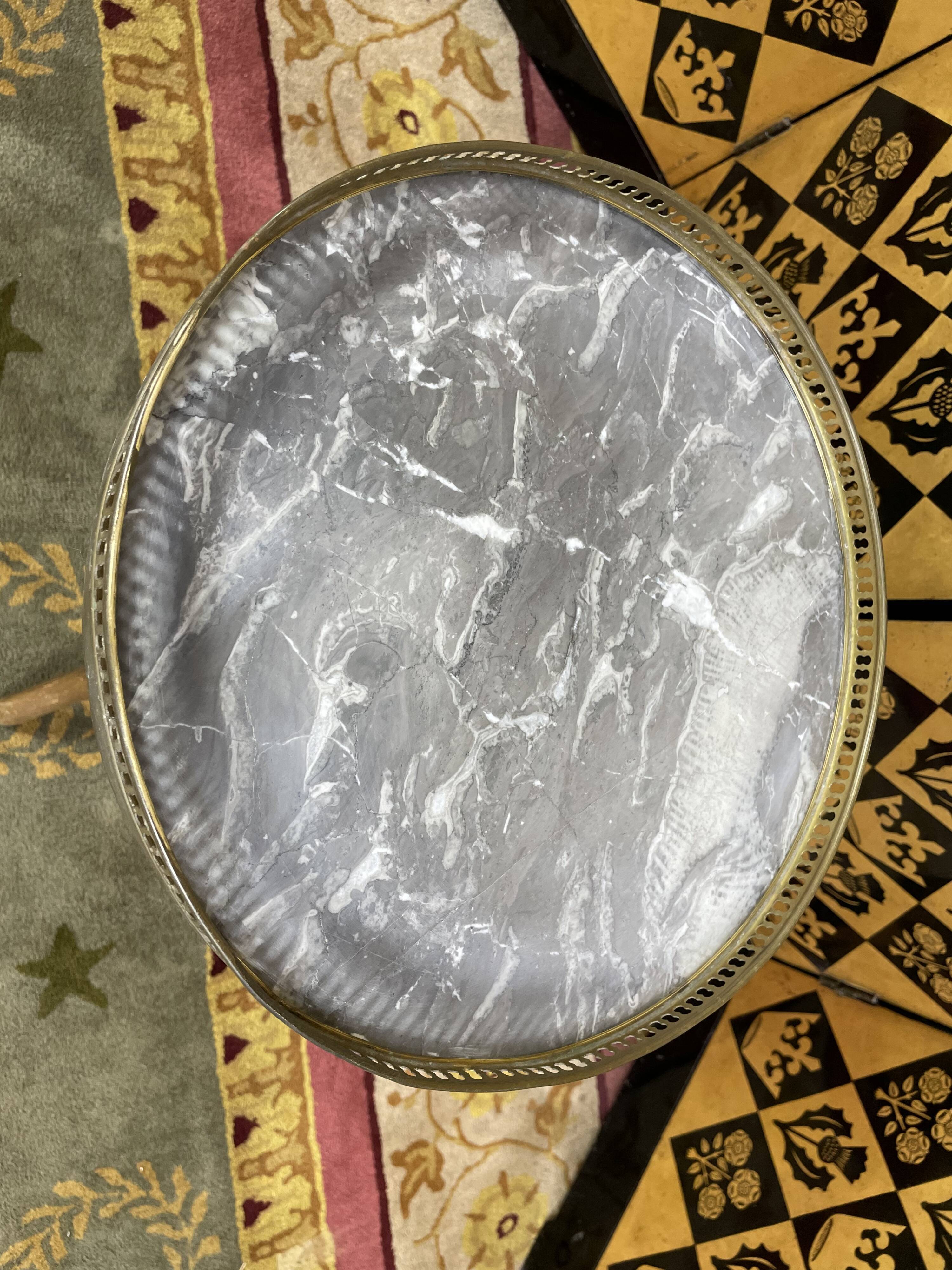 Tripod pedestal table with gallery and marble