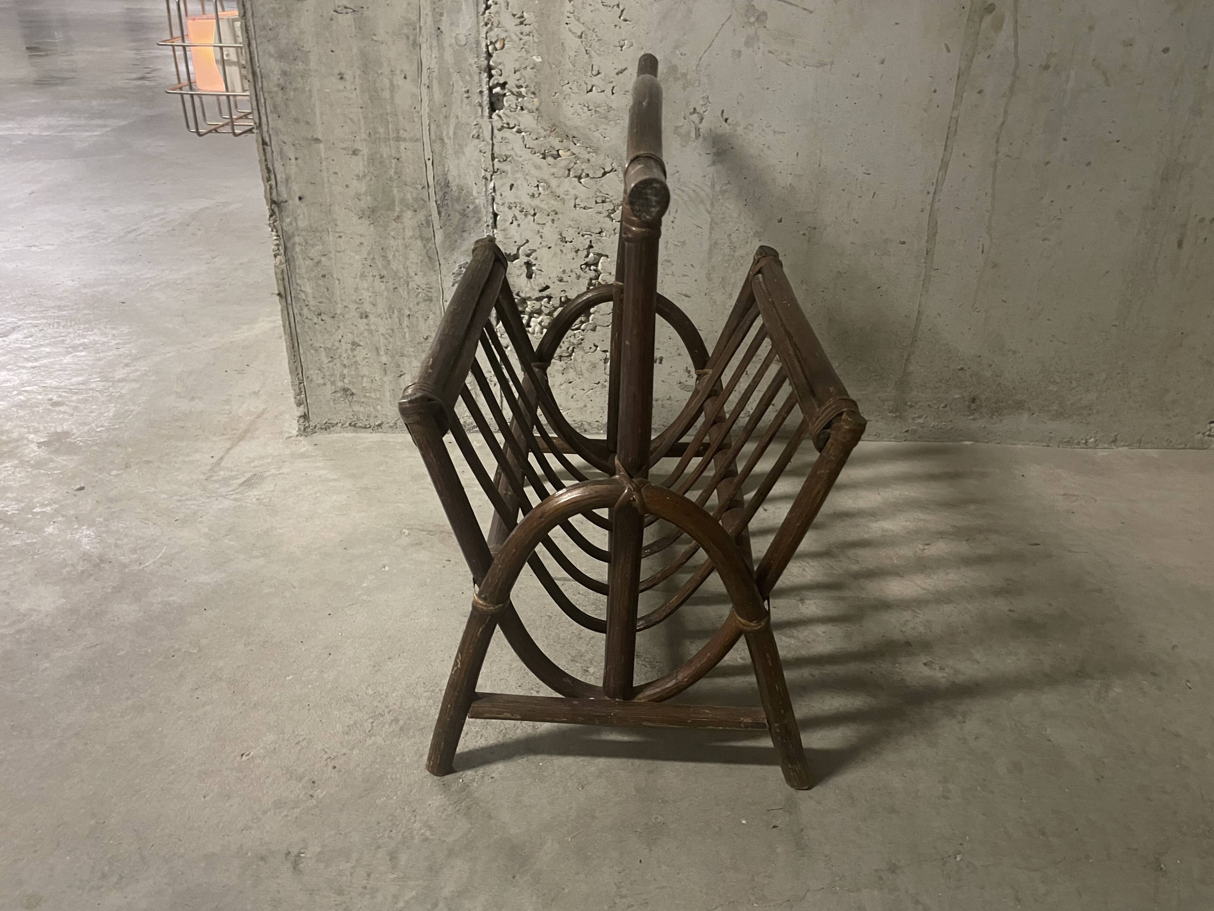 1970s rattan magazine rack