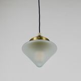 Up to 7 Art Deco brass pendant lights with conical glass shades, Vienna 1930s.