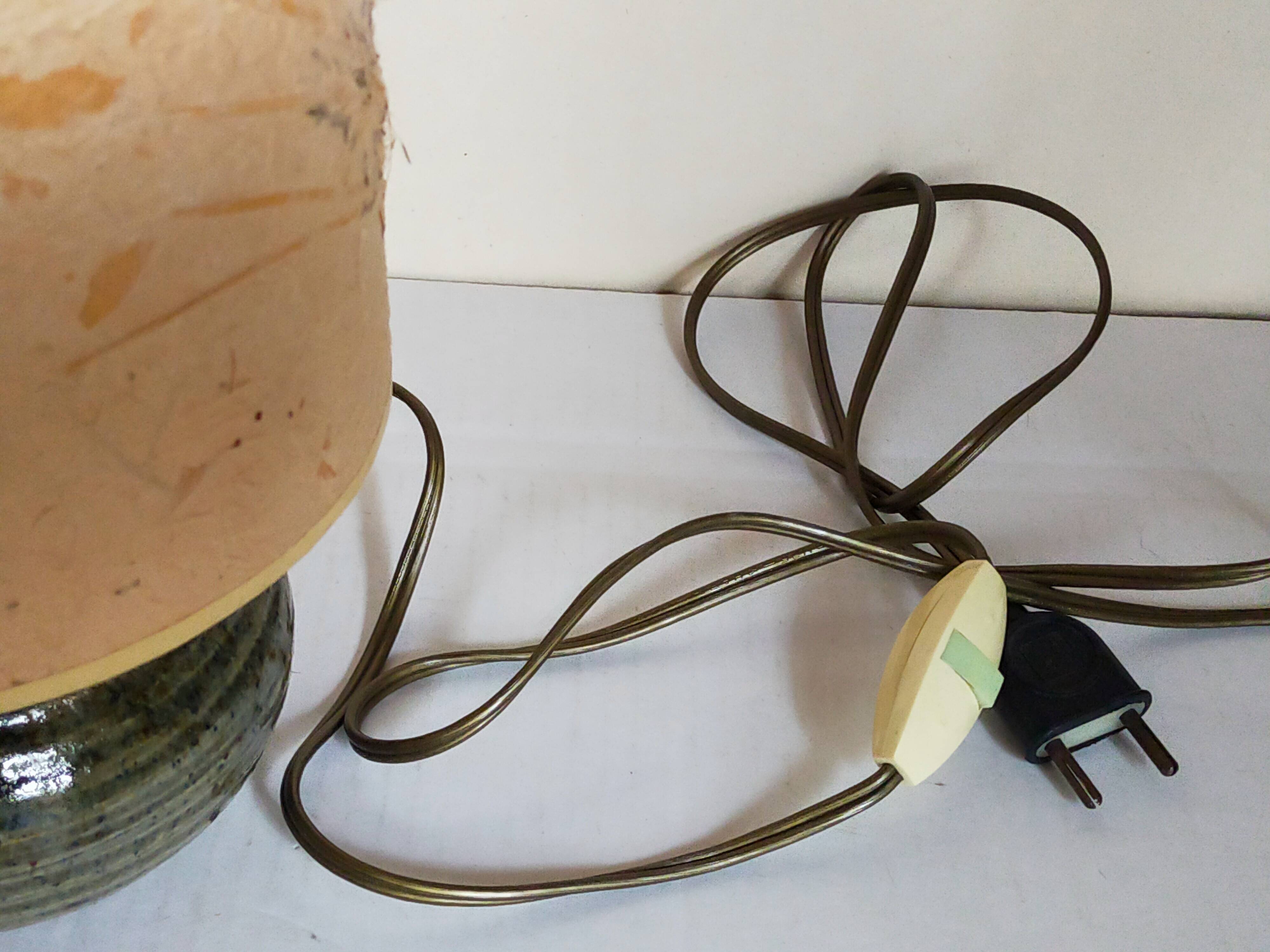Lampe d'appoint vintage en grès émaillé, abat-jour herbier