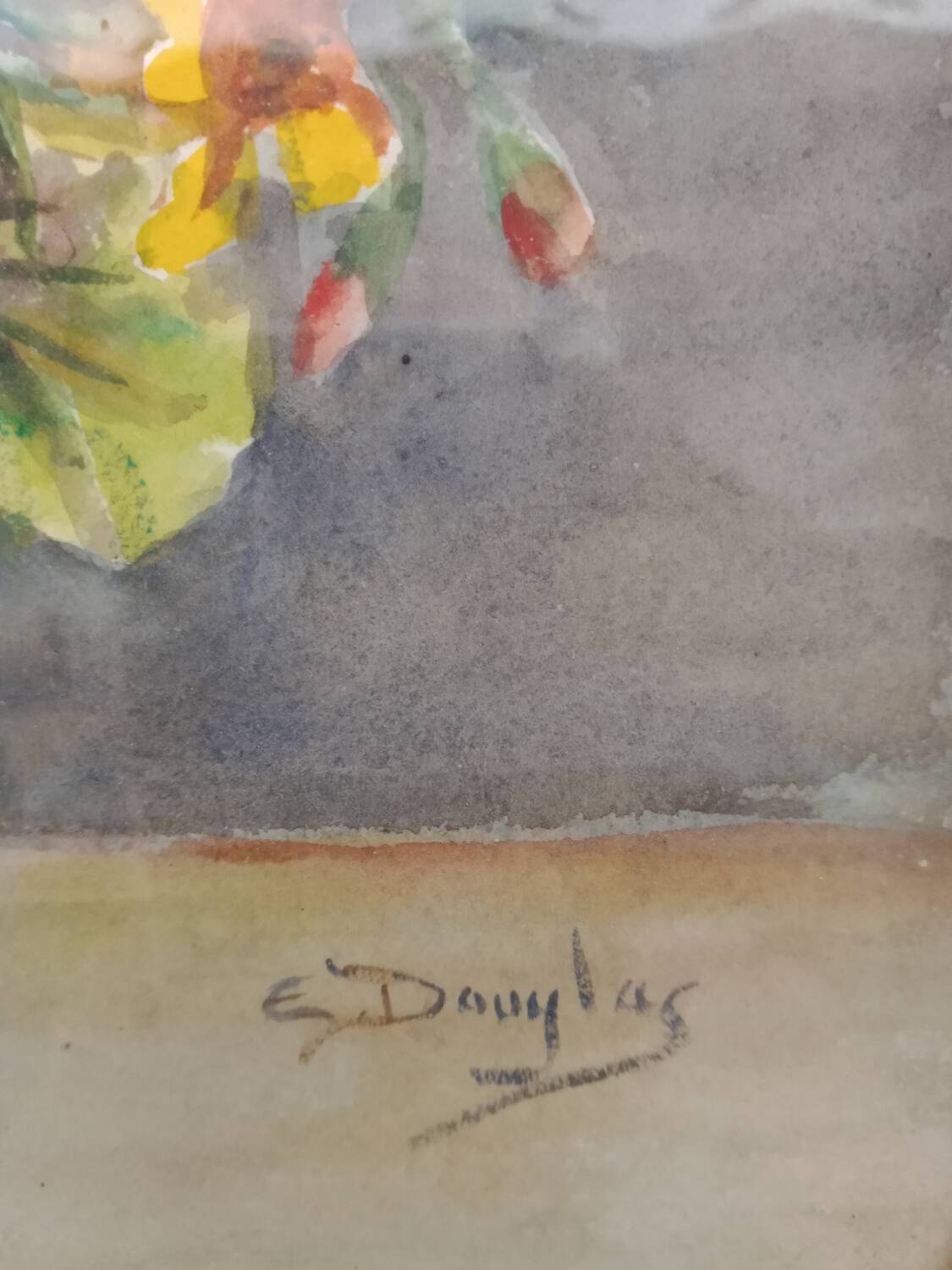 Watercolor painting bouquet of flowers signed old