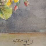 Watercolor painting bouquet of flowers signed old