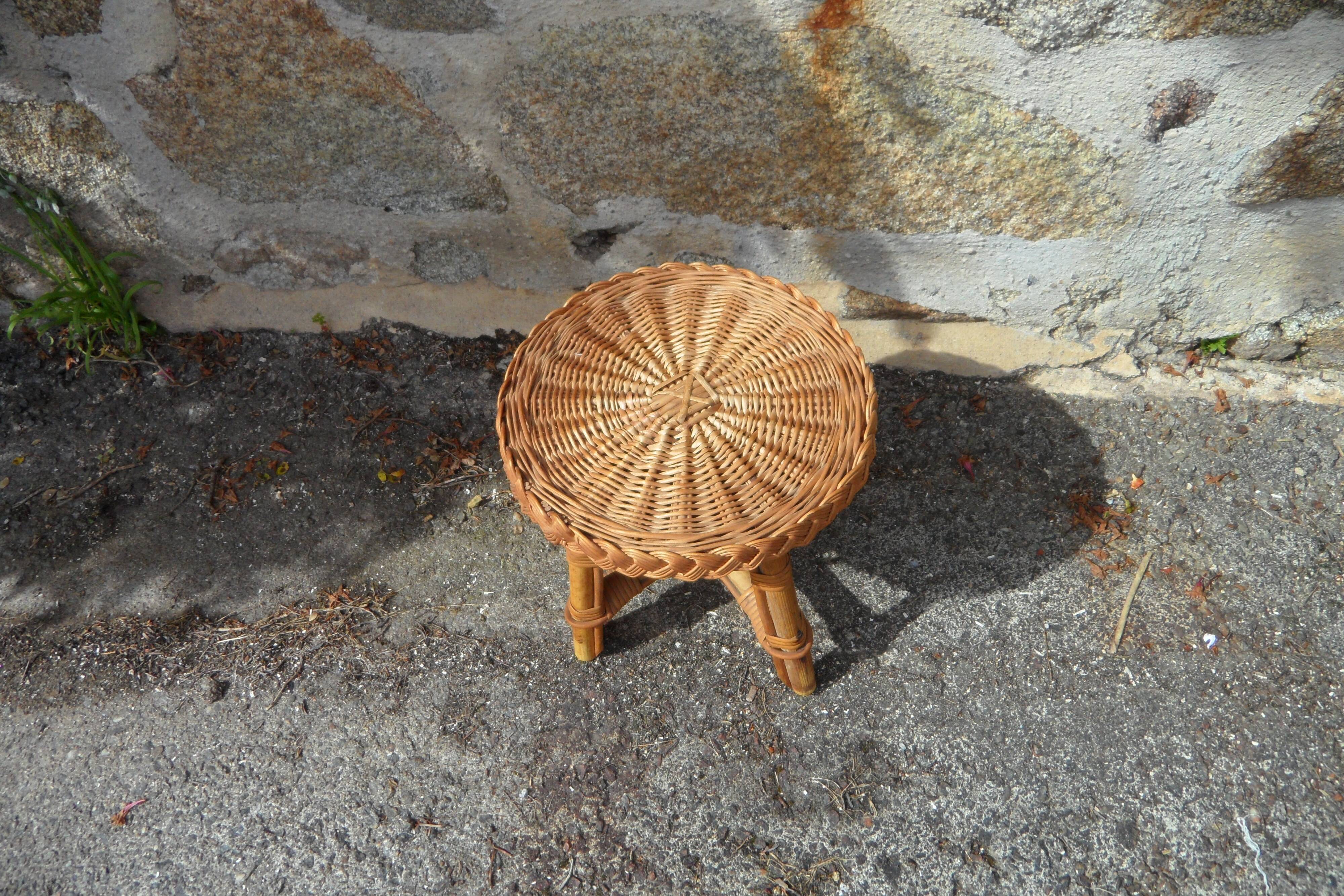 Tabouret en osier années 40