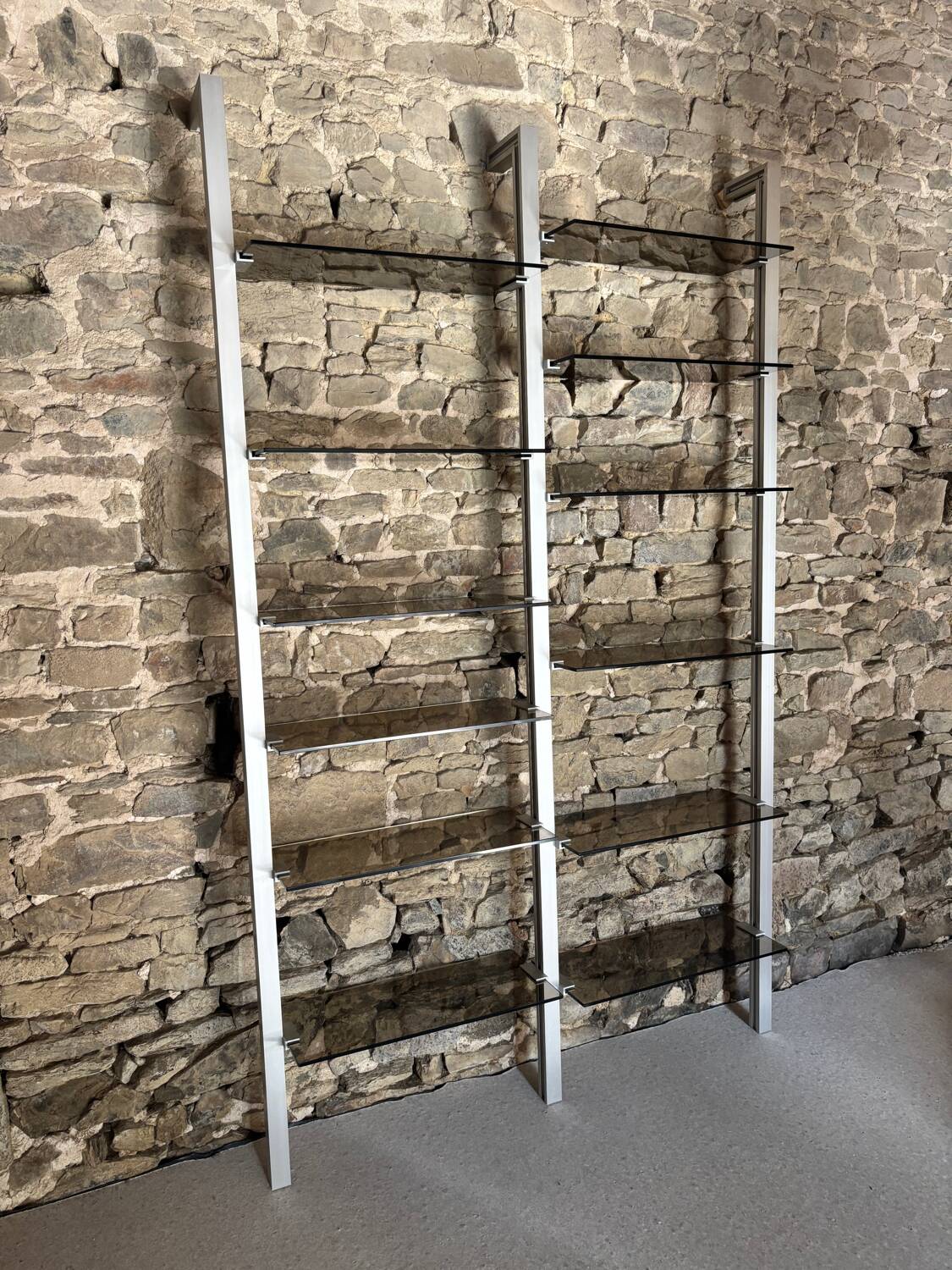 Modular metal and glass bookcase for Roche Bobois, 1970