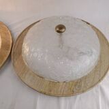 Pair of vintage Murano wall lights with exotic wood shelf.