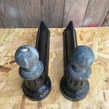 Paire de chenets cheminée napoleon 3 néoclassique fonte + boule laiton