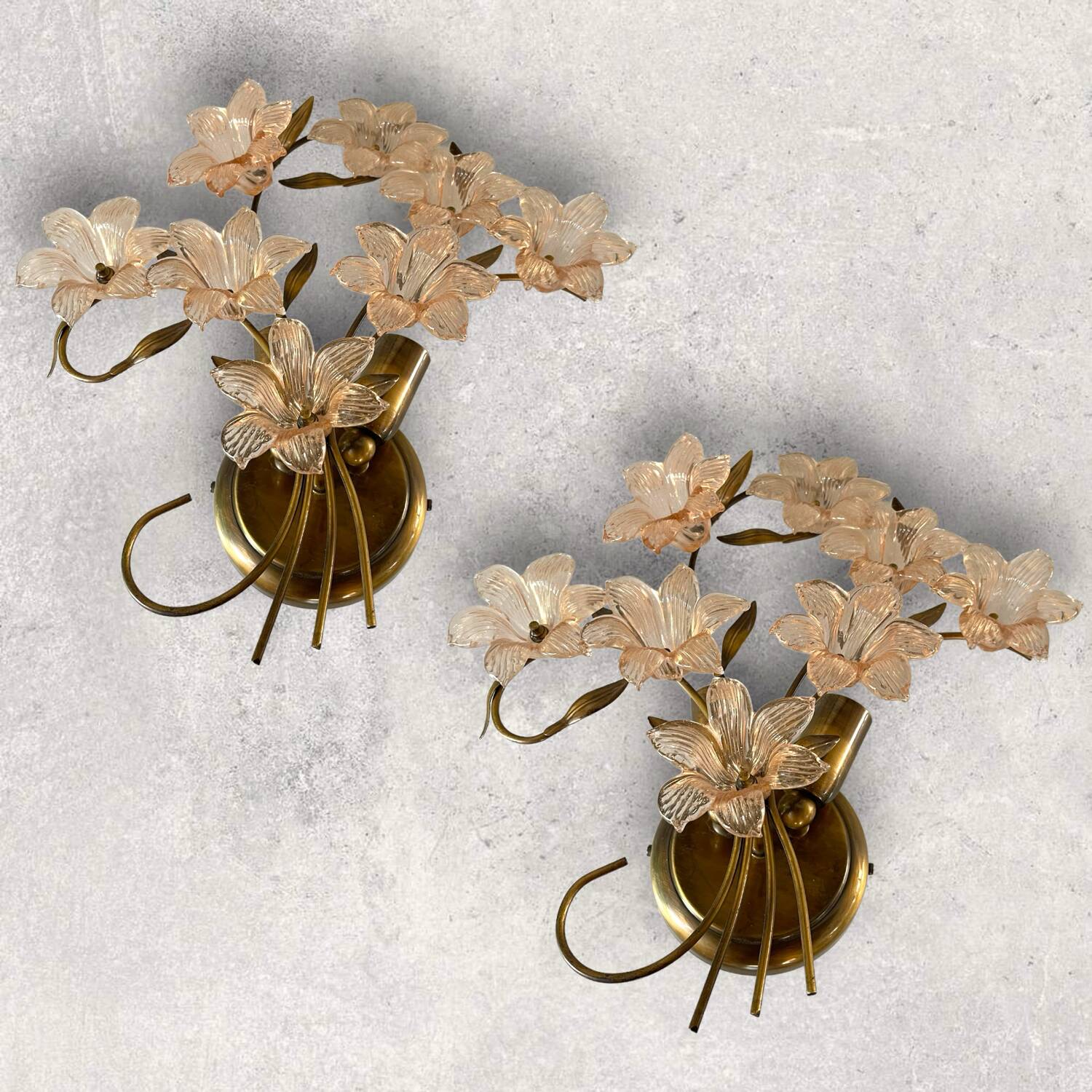 Pink Murano Glass Flower Sconces Set of 2